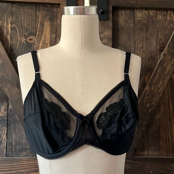 Vassarette Vintage  satin mesh Transparent black bra 36B - Picture 1 of 9